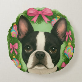 Boston Terrier Christmas Pillow Rundes Kissen