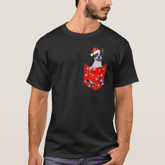 Boston Terrier Christmas Pocket for Boston T-Shirt (Vorderseite)