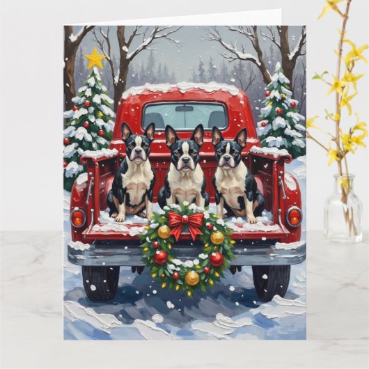 Boston Terrier Christmas Red Truck Holiday Karte (Gelbe Blume)