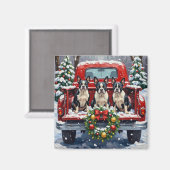 Boston Terrier Christmas Red Truck Holiday Magnet (Vorderseite/Rückseite)