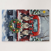 Boston Terrier Christmas Red Truck Holiday Puzzle (Horizontal)