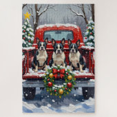 Boston Terrier Christmas Red Truck Holiday Puzzle (Vertikal)