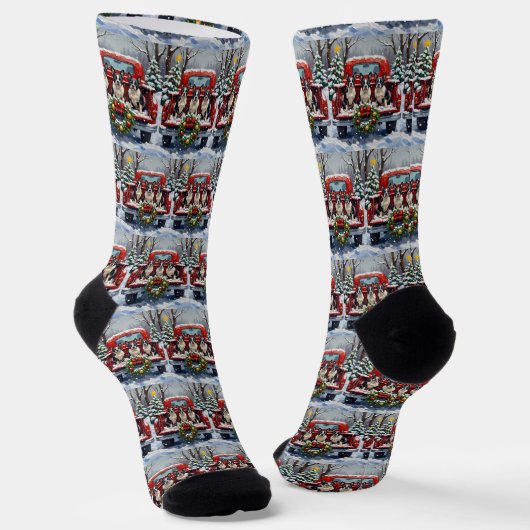Boston Terrier Christmas Red Truck Holiday Socken (Gewinkelt)