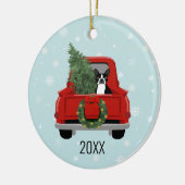 Boston Terrier Christmas Red Truck Keramik Ornament (Links)