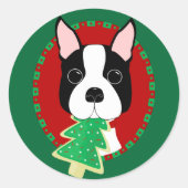 Boston Terrier Christmas Runder Aufkleber (Vorderseite)