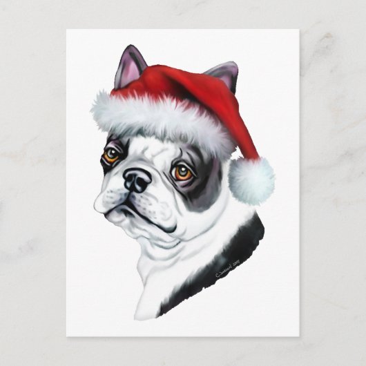 Boston Terrier Christmas Santa Feiertagspostkarte (Vorderseite)