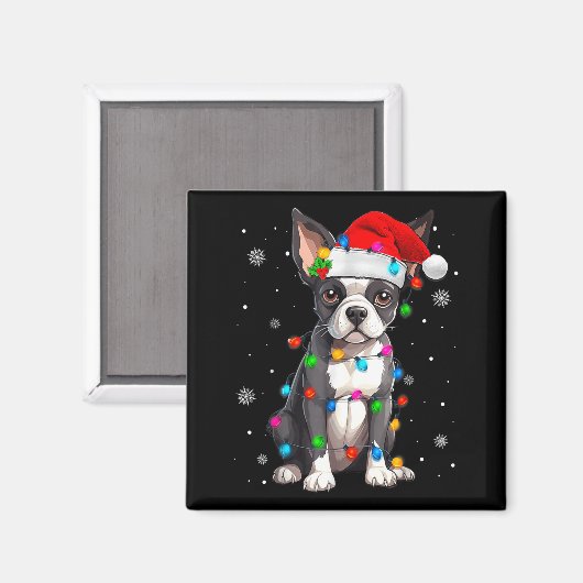 Boston Terrier Christmas Santa Hat  Magnet (Vorderseite/Rückseite)