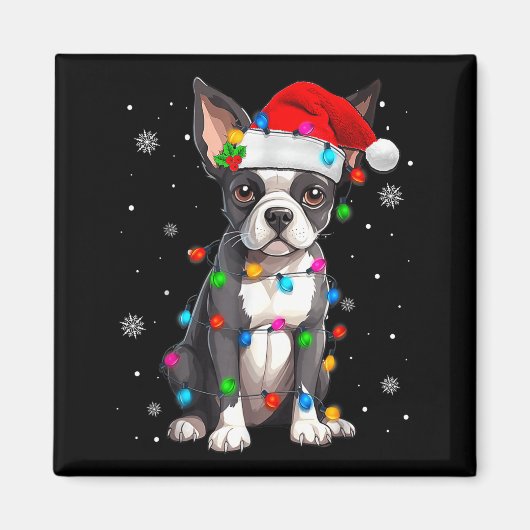 Boston Terrier Christmas Santa Hat  Magnet (Vorne)