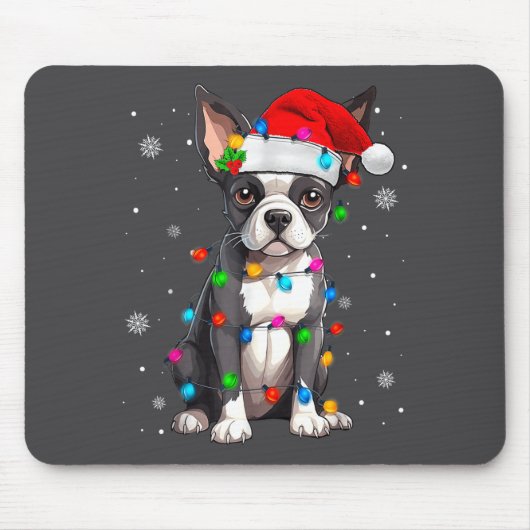 Boston Terrier Christmas Santa Hat  Mousepad (Vorne)