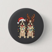 Boston Terrier Christmas Santa Hat Reindeer Lights Button (Vorderseite)