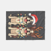 Boston Terrier Christmas Santa Hat Reindeer Lights Fleecedecke (Vorderseite (Horizontal))