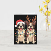 Boston Terrier Christmas Santa Hat Reindeer Lights Karte (Gelbe Blume)