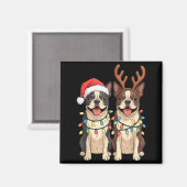 Boston Terrier Christmas Santa Hat Reindeer Lights Magnet (Vorderseite/Rückseite)