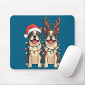 Boston Terrier Christmas Santa Hat Reindeer Lights Mousepad (Mit Mouse)