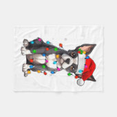 Boston Terrier Christmas Santa Hat Tree Lights Paj Fleecedecke (Vorderseite (Horizontal))