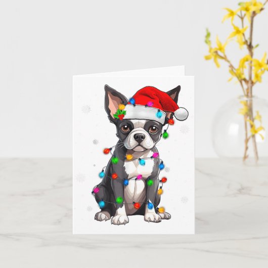 Boston Terrier Christmas Santa Hat Tree Lights Paj Karte (Gelbe Blume)