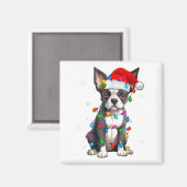 Boston Terrier Christmas Santa Hat Tree Lights Paj Magnet (Vorderseite/Rückseite)