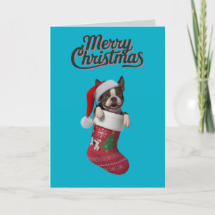 Boston Terrier Christmas Strumpf Feiertagskarte