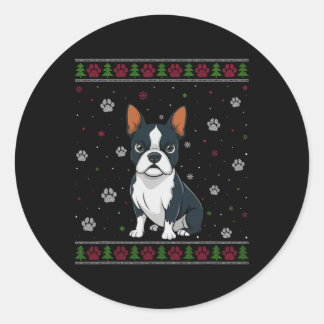 Boston Terrier Christmas Sweater Xmas Pet Animal D Runder Aufkleber