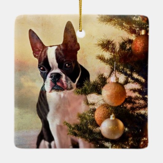 Boston Terrier Christmas Tree Keramikornament (Rückseite)