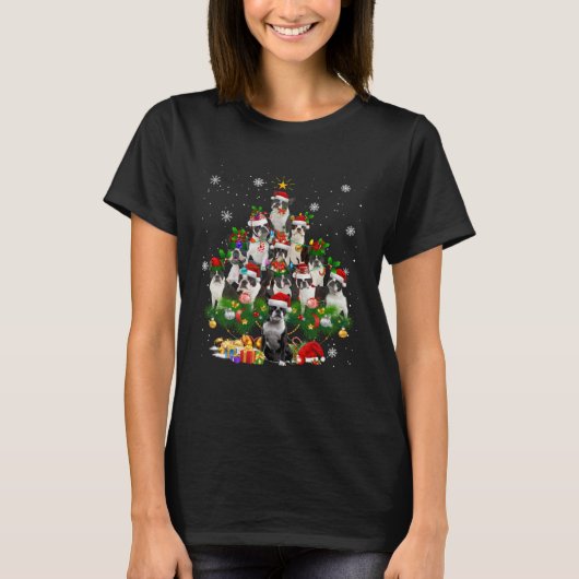 Boston Terrier Christmas Tree Lights Dog Xmas T-Shirt (Vorderseite)
