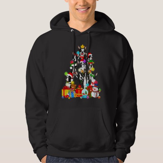 Boston Terrier Christmas Tree Lights Hoodie (Vorderseite)