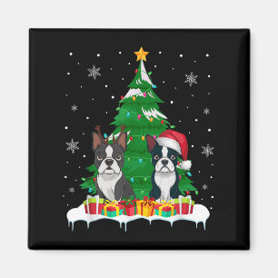 Boston Terrier Christmas Tree Lights Santa Reindee Magnet
