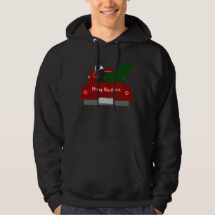 Boston Terrier Christmas Tree Red Retro Truck Hoodie