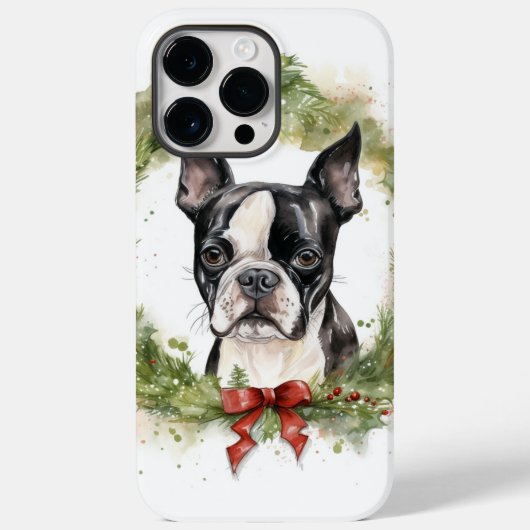 Boston Terrier Christmas Wreath Festivals Case-Mate iPhone Hülle (Rückseite)