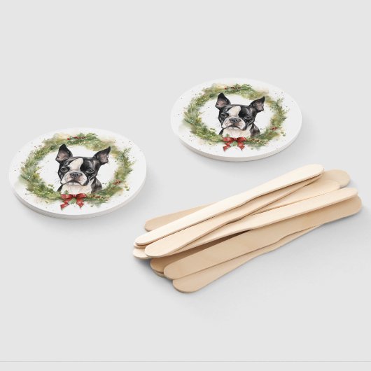 Boston Terrier Christmas Wreath Festivals Fächer (Non-assembled)