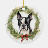 Boston Terrier Christmas Wreath Festivals Keramik Ornament (Hinten)