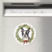 Boston Terrier Christmas Wreath Festivals Magnet (In Situ (Geschirrspüler))