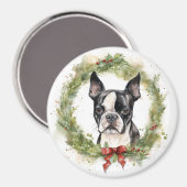 Boston Terrier Christmas Wreath Festivals Magnet (Vorderseite/Rückseite)
