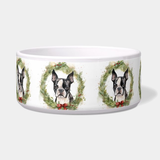 Boston Terrier Christmas Wreath Festivals Napf (Vorderseite)