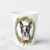 Boston Terrier Christmas Wreath Festivals Pappbecher (Rückseite)