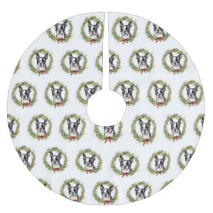 Boston Terrier Christmas Wreath Festivals Polyester Weihnachtsbaumdecke