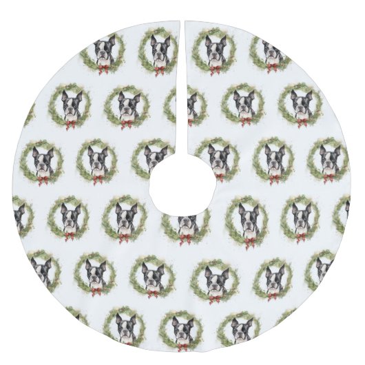 Boston Terrier Christmas Wreath Festivals Polyester Weihnachtsbaumdecke (Vorderseite)