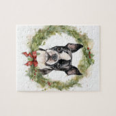 Boston Terrier Christmas Wreath Festivals Puzzle (Horizontal)