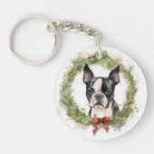 Boston Terrier Christmas Wreath Festivals Schlüsselanhänger (Vorderseite)