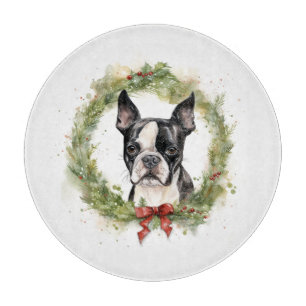 Boston Terrier Christmas Wreath Festivals Schneidebrett