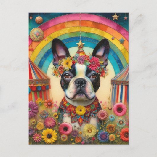 Boston Terrier Circus farbenfroh Postkarte (Vorderseite)