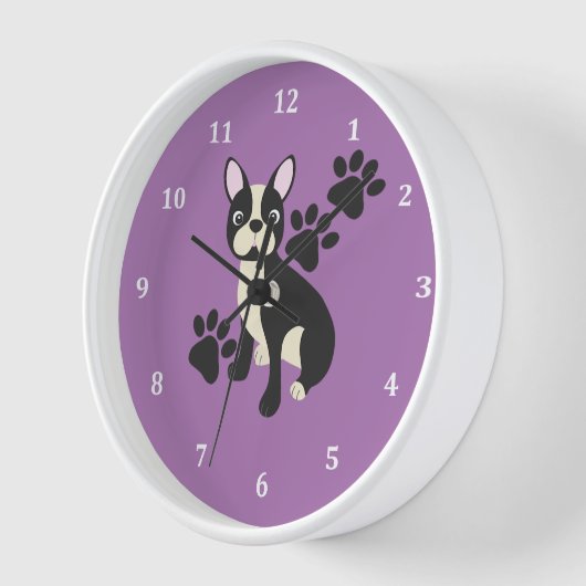 Boston Terrier Clock Design in Lila Uhr (Winkel)