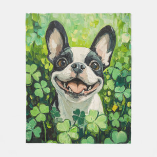 Boston Terrier Clover Field Painting Fleecedecke