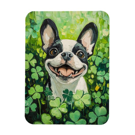 Boston Terrier Clover Field Painting Magnet (Vertikal)