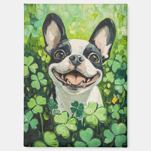 Boston Terrier Clover Field Painting Magnet (Vorderseite)