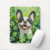 Boston Terrier Clover Field Painting Mousepad (Mit Mouse)