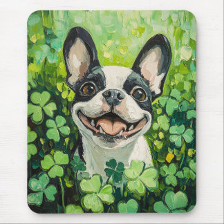 Boston Terrier Clover Field Painting Mousepad