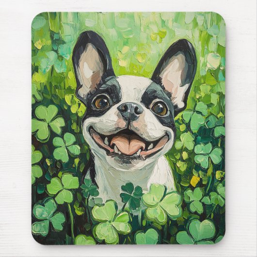 Boston Terrier Clover Field Painting Mousepad (Vorne)