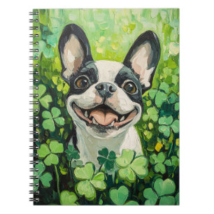 Boston Terrier Clover Field Painting Notizblock