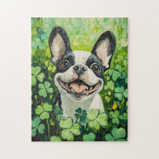 Boston Terrier Clover Field Painting Puzzle